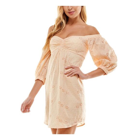 CITY STUDIO Womens Sheath Short Dress Orange Pouf Sleeve Party Lined Juniors XL - Picture 3 of 4